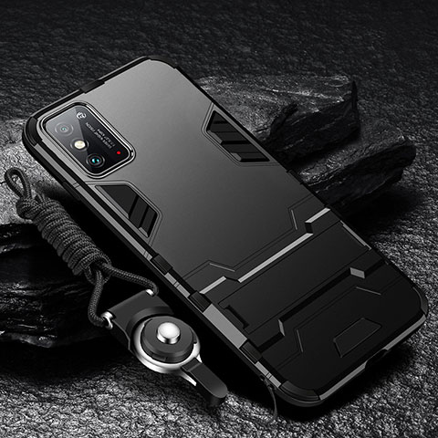 Silikon Hülle Handyhülle und Kunststoff Schutzhülle Tasche mit Ständer R01 für Huawei Honor X10 Max 5G Schwarz