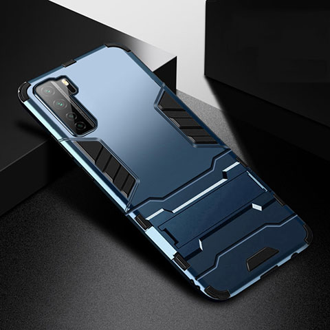 Silikon Hülle Handyhülle und Kunststoff Schutzhülle Tasche mit Ständer R01 für Huawei Nova 7 SE 5G Blau