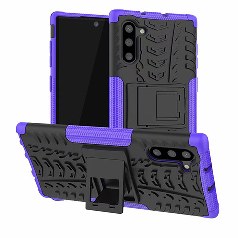 Silikon Hülle Handyhülle und Kunststoff Schutzhülle Tasche mit Ständer R01 für Samsung Galaxy Note 10 5G Violett