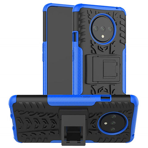 Silikon Hülle Handyhülle und Kunststoff Schutzhülle Tasche mit Ständer R02 für OnePlus 7T Blau
