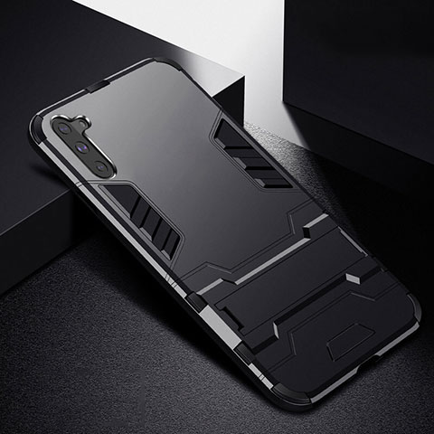 Silikon Hülle Handyhülle und Kunststoff Schutzhülle Tasche mit Ständer R02 für Samsung Galaxy Note 10 5G Schwarz