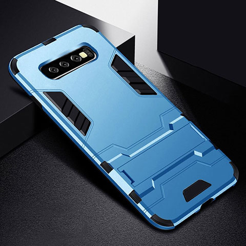 Silikon Hülle Handyhülle und Kunststoff Schutzhülle Tasche mit Ständer R02 für Samsung Galaxy S10 5G Blau