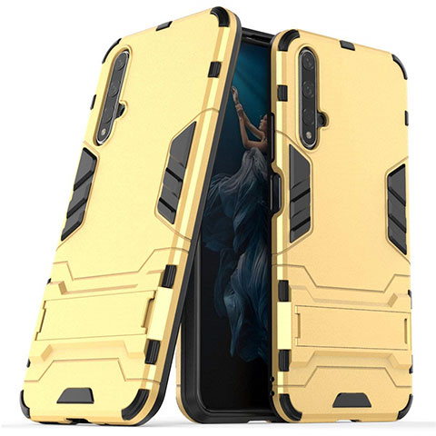 Silikon Hülle Handyhülle und Kunststoff Schutzhülle Tasche mit Ständer R03 für Huawei Honor 20 Gold