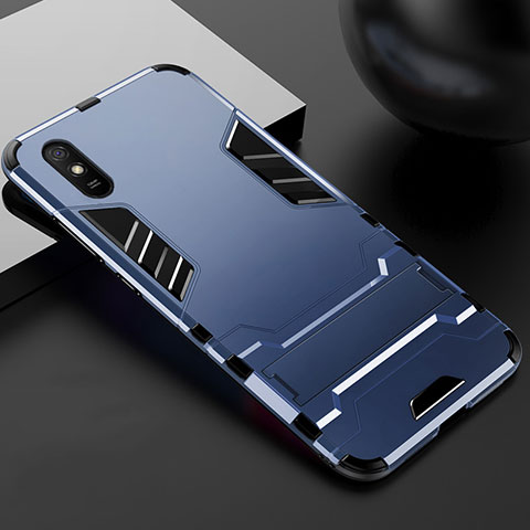 Silikon Hülle Handyhülle und Kunststoff Schutzhülle Tasche mit Ständer R03 für Xiaomi Redmi 9AT Blau