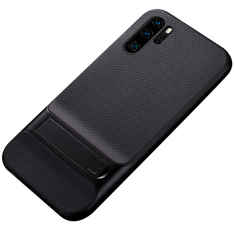 Silikon Hülle Handyhülle und Kunststoff Schutzhülle Tasche mit Ständer Z01 für Huawei P30 Pro New Edition Schwarz