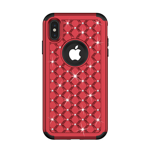 Silikon Hülle Handyhülle und Kunststoff Schutzhülle Tasche Vorder und Rückseite 360 Grad Bling-Bling für Apple iPhone Xs Max Rot