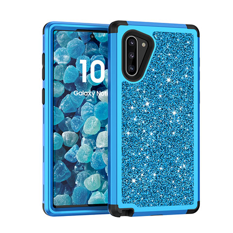 Silikon Hülle Handyhülle und Kunststoff Schutzhülle Tasche Vorder und Rückseite 360 Grad Bling-Bling für Samsung Galaxy Note 10 5G Blau