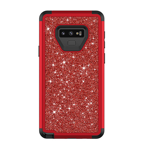 Silikon Hülle Handyhülle und Kunststoff Schutzhülle Tasche Vorder und Rückseite 360 Grad Bling-Bling für Samsung Galaxy Note 9 Rot