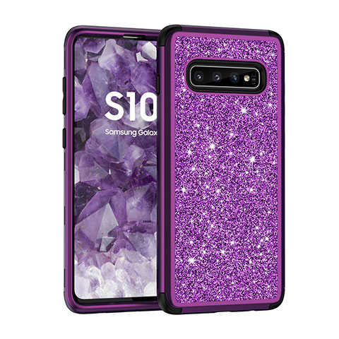 Silikon Hülle Handyhülle und Kunststoff Schutzhülle Tasche Vorder und Rückseite 360 Grad Bling-Bling für Samsung Galaxy S10 5G Violett