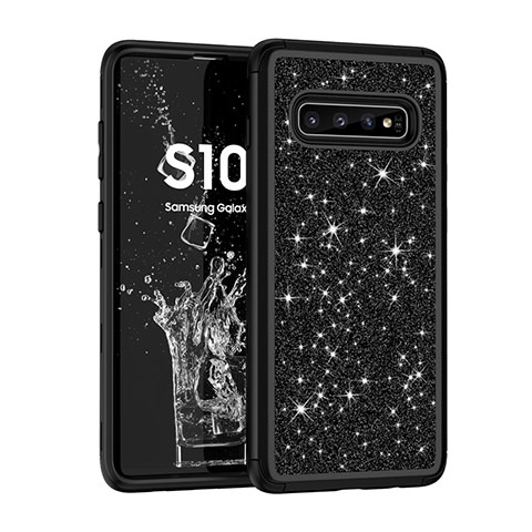 Silikon Hülle Handyhülle und Kunststoff Schutzhülle Tasche Vorder und Rückseite 360 Grad Bling-Bling für Samsung Galaxy S10 Plus Schwarz