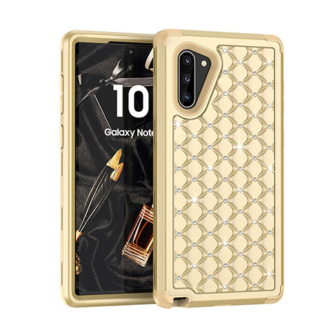 Silikon Hülle Handyhülle und Kunststoff Schutzhülle Tasche Vorder und Rückseite 360 Grad Bling-Bling U01 für Samsung Galaxy Note 10 5G Gold
