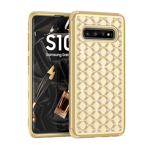 Silikon Hülle Handyhülle und Kunststoff Schutzhülle Tasche Vorder und Rückseite 360 Grad Bling-Bling U01 für Samsung Galaxy S10 5G Gold
