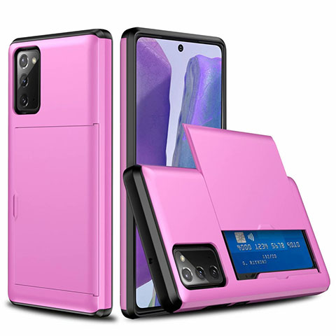 Silikon Hülle Handyhülle und Kunststoff Schutzhülle Tasche Vorder und Rückseite 360 Grad Ganzkörper N01 für Samsung Galaxy Note 20 5G Rosa