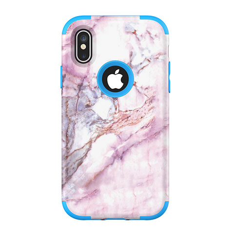 Silikon Hülle Handyhülle und Kunststoff Schutzhülle Tasche Vorder und Rückseite 360 Grad U01 für Apple iPhone X Blau