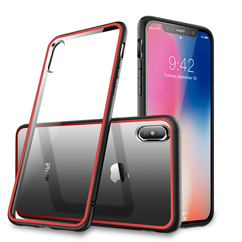 Silikon Hülle Rahmen Schutzhülle Durchsichtig Transparent Spiegel 360 Grad für Apple iPhone Xs Rot und Schwarz