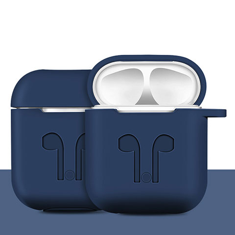 Silikon Hülle Schutzhülle Skin mit Karabiner für AirPods Ladekoffer A04 Blau