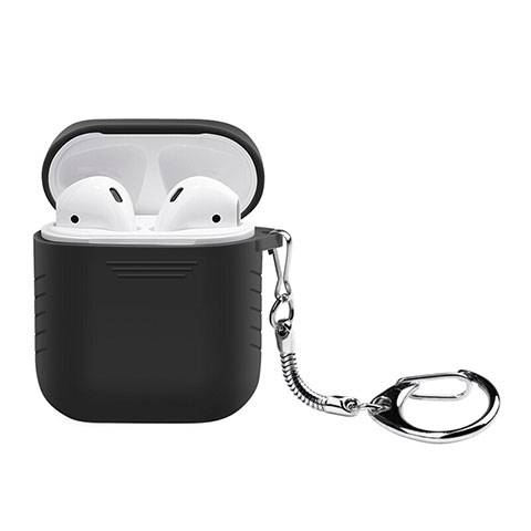 Silikon Hülle Schutzhülle Skin mit Karabiner für AirPods Ladekoffer Schwarz