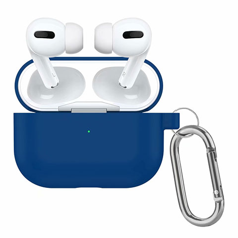 Silikon Hülle Schutzhülle Skin mit Karabiner für AirPods Pro Ladekoffer Blau