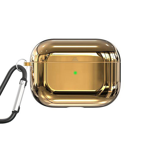 Silikon Hülle Schutzhülle Skin mit Karabiner für AirPods Pro Ladekoffer C01 Gold