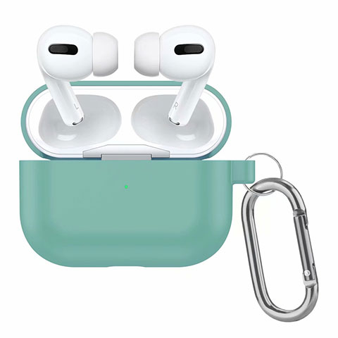 Silikon Hülle Schutzhülle Skin mit Karabiner für AirPods Pro Ladekoffer Cyan