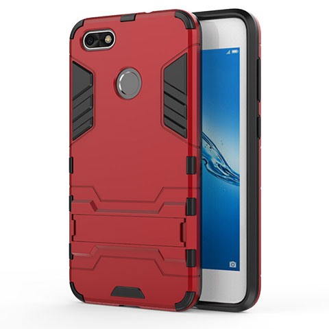 Silikon Hülle und Kunststoff Schutzhülle mit Ständer für Huawei Y6 Pro (2017) Rot