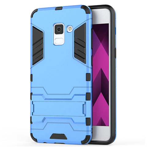 Silikon Hülle und Kunststoff Schutzhülle mit Ständer für Samsung Galaxy A5 (2018) A530F Blau