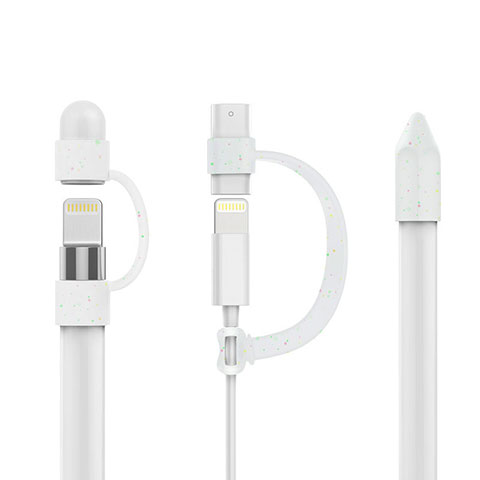 Silikon Kappenhalter Bleistift Nib Hülle Kabeladapter Tether-Kits Anti-Verloren P01 für Apple Pencil Weiß