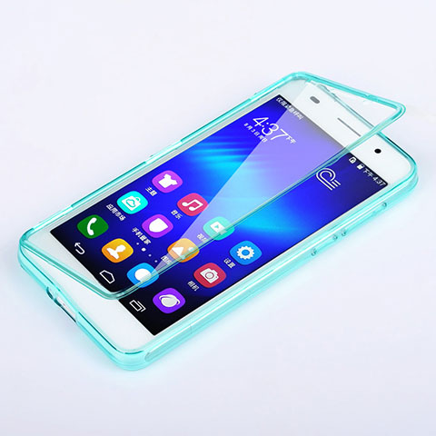 Silikon Schutzhülle Flip Tasche Durchsichtig Transparent für Huawei Honor 6 Hellblau