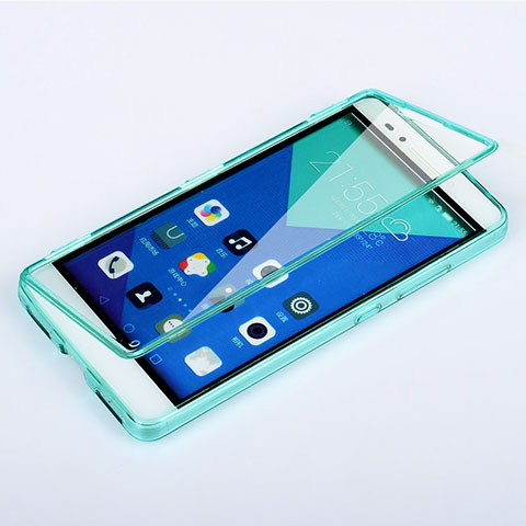 Silikon Schutzhülle Flip Tasche Durchsichtig Transparent für Huawei Honor 7 Hellblau
