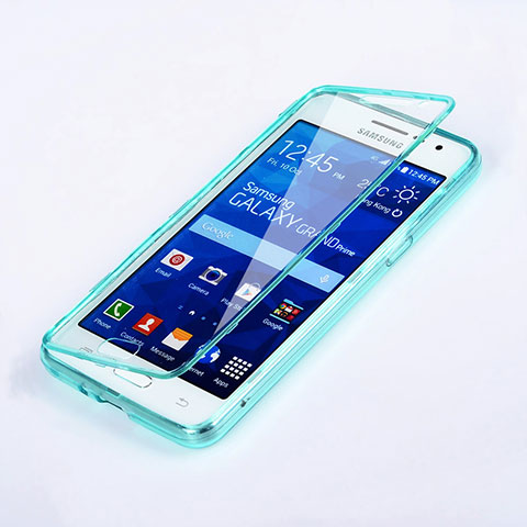 Silikon Schutzhülle Flip Tasche Durchsichtig Transparent für Samsung Galaxy Grand Prime SM-G530H Hellblau