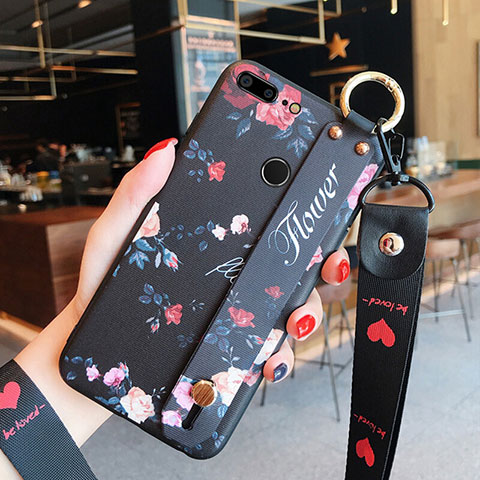Silikon Schutzhülle Gummi Tasche Blumen für Huawei Honor 9 Lite Schwarz