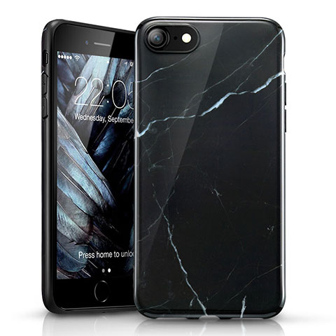 Silikon Schutzhülle Gummi Tasche Marmor Muster für Apple iPhone 8 Schwarz