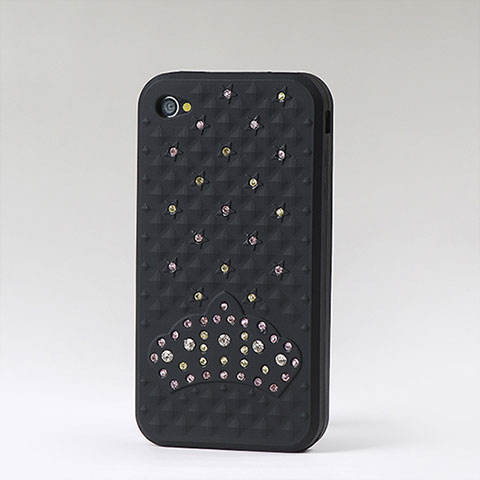 Silikon Schutzhülle Gummi Tasche Strass Diamant für Apple iPhone 4S Schwarz