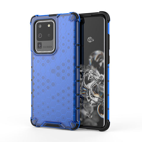 Silikon Schutzhülle Rahmen Tasche Hülle Durchsichtig Transparent 360 Grad Ganzkörper AM1 für Samsung Galaxy S20 Ultra 5G Blau