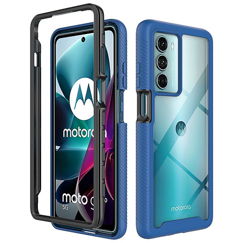 Silikon Schutzhülle Rahmen Tasche Hülle Durchsichtig Transparent 360 Grad Ganzkörper für Motorola Moto G200 5G Blau