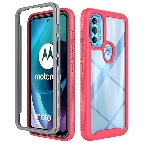 Silikon Schutzhülle Rahmen Tasche Hülle Durchsichtig Transparent 360 Grad Ganzkörper für Motorola Moto G71 5G Pink