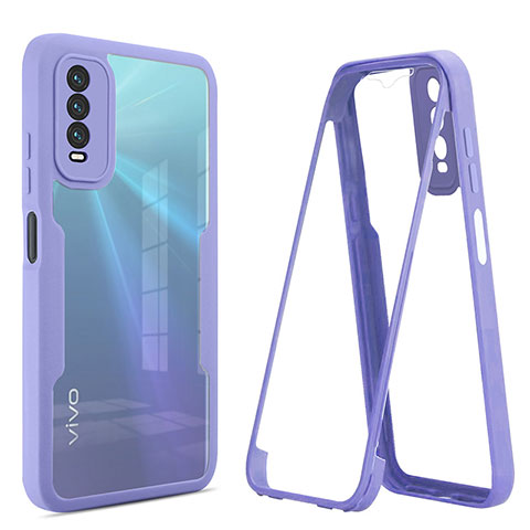 Silikon Schutzhülle Rahmen Tasche Hülle Durchsichtig Transparent 360 Grad Ganzkörper MJ1 für Vivo Y30 Violett