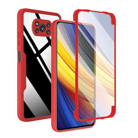 Silikon Schutzhülle Rahmen Tasche Hülle Durchsichtig Transparent 360 Grad Ganzkörper MJ1 für Xiaomi Poco X3 NFC Rot