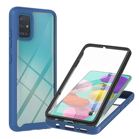 Silikon Schutzhülle Rahmen Tasche Hülle Durchsichtig Transparent 360 Grad Ganzkörper YB2 für Samsung Galaxy A51 4G Blau