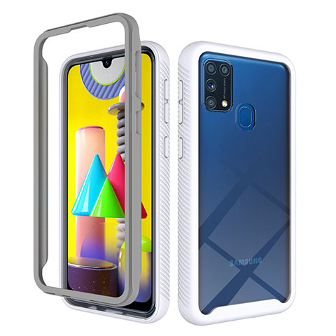 Silikon Schutzhülle Rahmen Tasche Hülle Durchsichtig Transparent 360 Grad Ganzkörper ZJ1 für Samsung Galaxy M21s Weiß