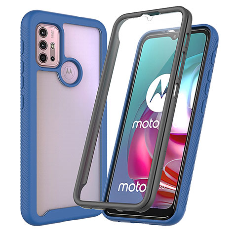 Silikon Schutzhülle Rahmen Tasche Hülle Durchsichtig Transparent 360 Grad Ganzkörper ZJ3 für Motorola Moto G30 Blau