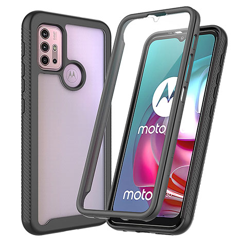 Silikon Schutzhülle Rahmen Tasche Hülle Durchsichtig Transparent 360 Grad Ganzkörper ZJ3 für Motorola Moto G30 Schwarz
