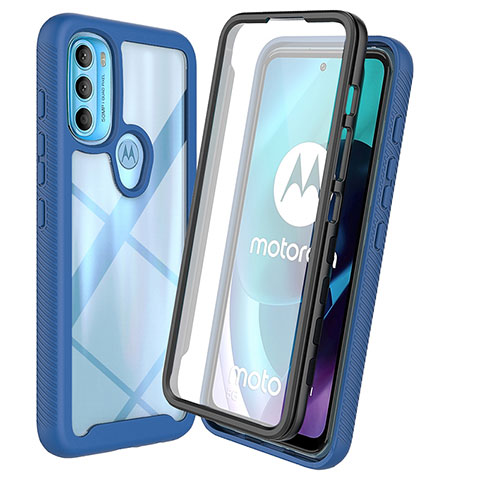 Silikon Schutzhülle Rahmen Tasche Hülle Durchsichtig Transparent 360 Grad Ganzkörper ZJ3 für Motorola Moto G71 5G Blau