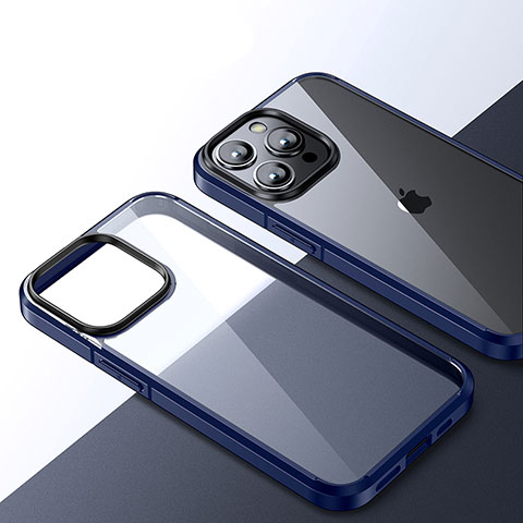 Silikon Schutzhülle Rahmen Tasche Hülle Durchsichtig Transparent QC2 für Apple iPhone 13 Pro Max Blau