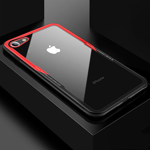 Silikon Schutzhülle Rahmen Tasche Hülle Durchsichtig Transparent Spiegel für Apple iPhone 8 Rot und Schwarz