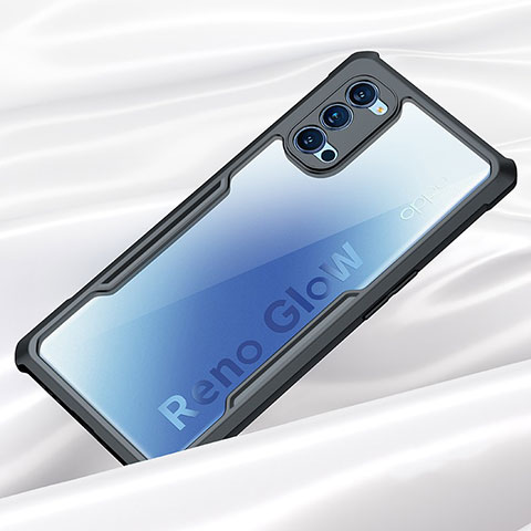 Silikon Schutzhülle Rahmen Tasche Hülle Durchsichtig Transparent Spiegel für Oppo Reno4 5G Schwarz