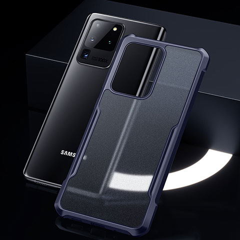 Silikon Schutzhülle Rahmen Tasche Hülle Durchsichtig Transparent Spiegel H01 für Samsung Galaxy S20 Ultra Blau