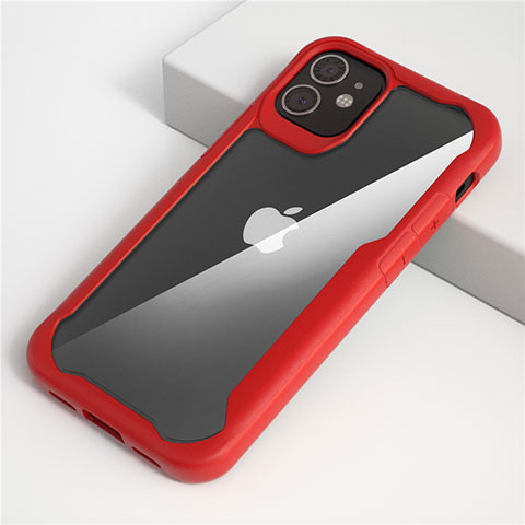 Silikon Schutzhülle Rahmen Tasche Hülle Durchsichtig Transparent Spiegel M01 für Apple iPhone 12 Max Rot