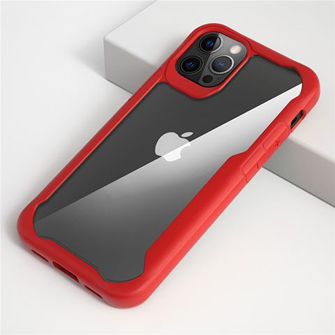 Silikon Schutzhülle Rahmen Tasche Hülle Durchsichtig Transparent Spiegel M01 für Apple iPhone 12 Pro Max Rot