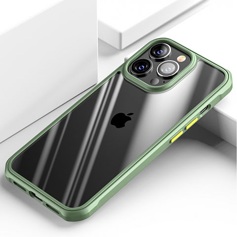 Silikon Schutzhülle Rahmen Tasche Hülle Durchsichtig Transparent Spiegel M03 für Apple iPhone 15 Pro Max Grün